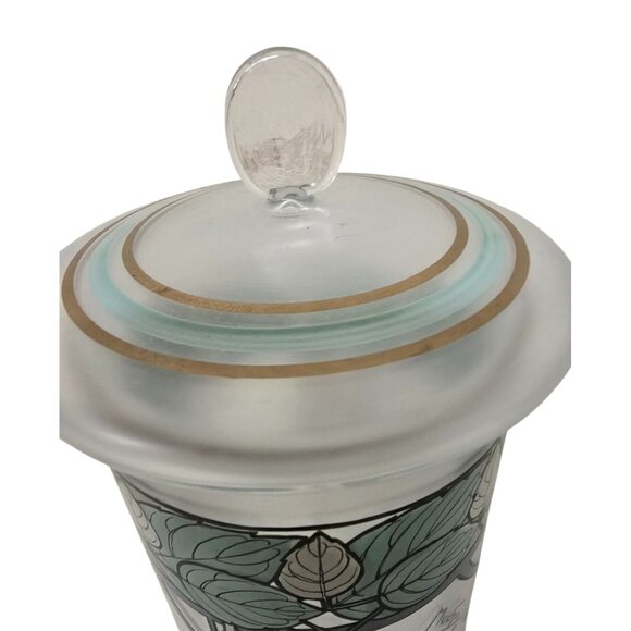 10" Mucha Art Glass Fuchsia Design Satin Glass Canister With Lid - Picture 8 of 12